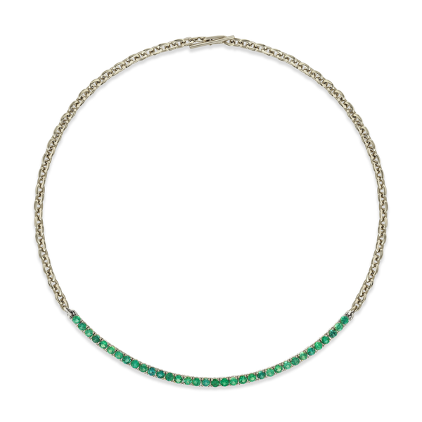 Lizzie Mandler XS Knife Edge And Emerald Tennis Link Necklace