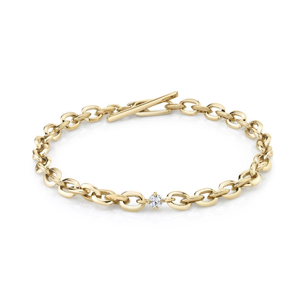 Lizzie Mandler XS Knife Edge Oval Link Bracelet with Diamond Center