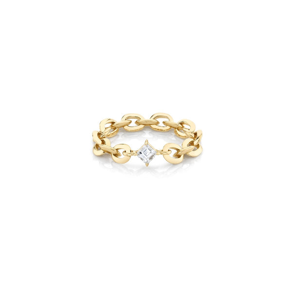 Lizzie Mandler XS Knife Edge Oval Link Ring With Fancy Diamond Center