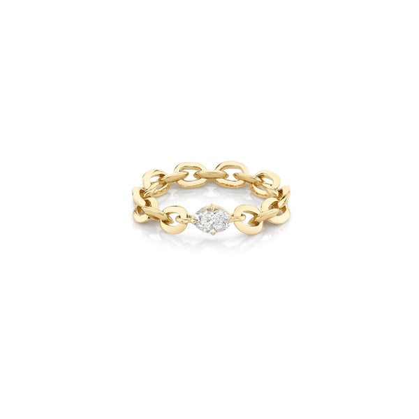 Lizzie Mandler XS Knife Edge Oval Link Ring With Fancy Diamond Center