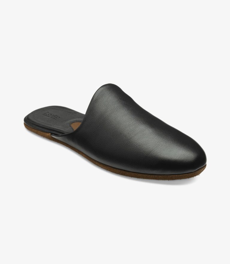 Loake Garrick Slippers Black Grain Calf Leather