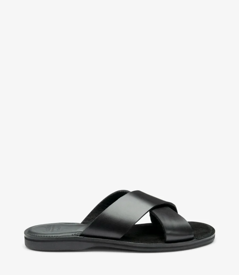 loake Gozo Sandals Black Waxy Leather