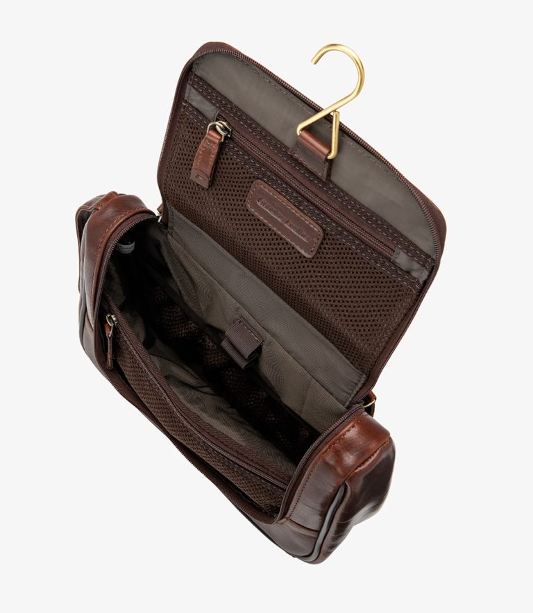 Loake Severn Wash Bag Brown Calf Leather