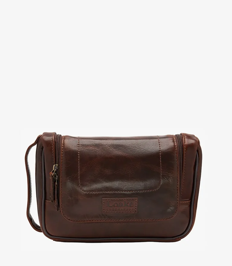 loake Severn Wash Bag Brown Calf Leather