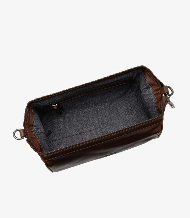 Loake Thames Wash Bag Brown Calf Leather