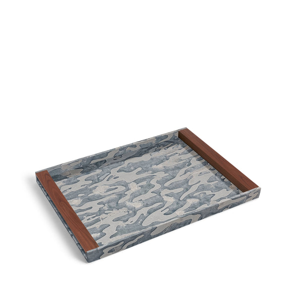 l'objet Fortuny Rectangular Tray - Camo Isole Faded Blue + Silvery Gold