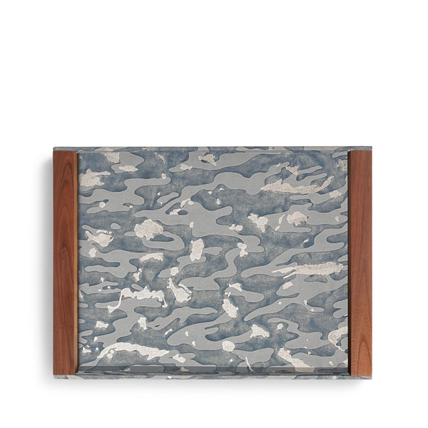 L'objet Fortuny Rectangular Tray - Camo Isole Faded Blue + Silvery Gold