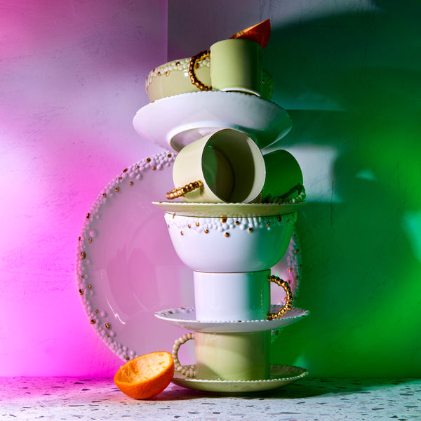 L'objet Haas Mojave Espresso Cup + Saucer (Set Of 6) - White + Gold