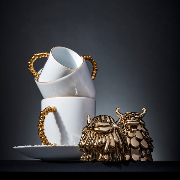 L'objet Haas Mojave Espresso Cup + Saucer (Set Of 6) - White + Gold