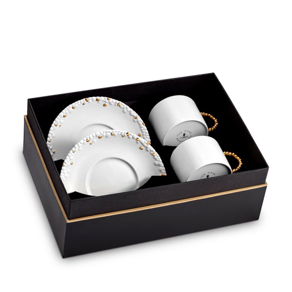 l'objet Haas Mojave Tea Cup + Saucer (Set of 2) - White + Gold