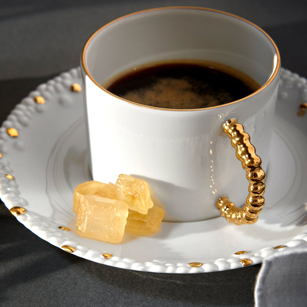 L'objet Haas Mojave Tea Cup + Saucer (Set Of 2) - White + Gold