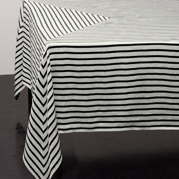 L'objet Linen Sateen Concorde Tablecloth - Black + Ecru