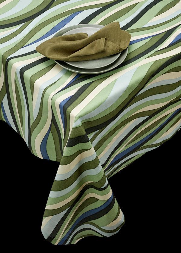 L'objet Linen Sateen Landscape Tablecloth - Blue + Green