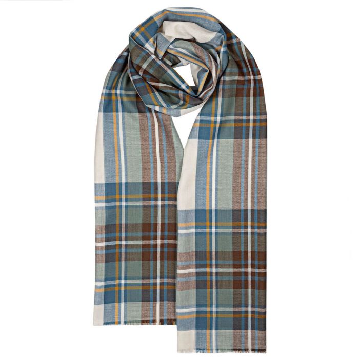 lochcarron of scotland Alba Stewart Blue Dress Extra Fine Merino Stole