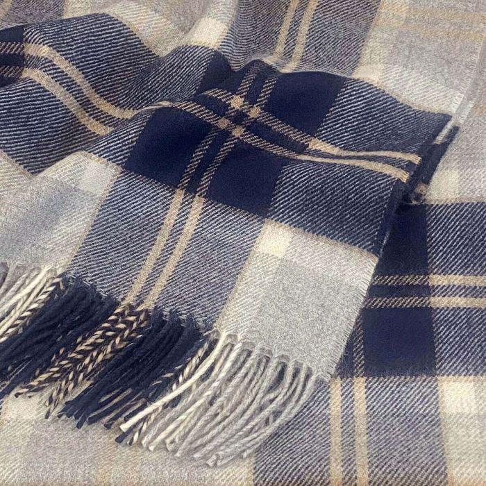 Lochcarron Of Scotland Bannockbane Grey Tartan Lambswool Blanket