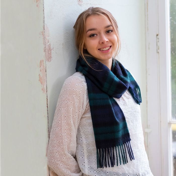 Lochcarron Of Scotland Beau Black Watch Modern Tartan Luxury Cashmere Scarf