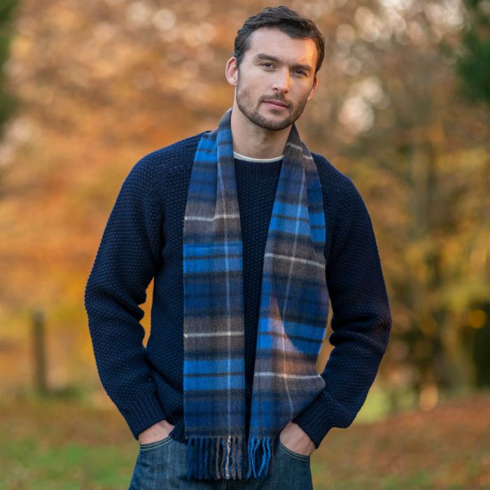 Lochcarron Of Scotland Beau Buchanan Blue Tartan Luxury Cashmere Scarf