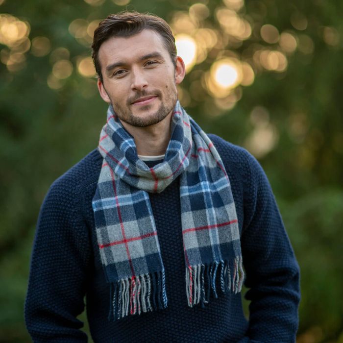 Lochcarron Of Scotland Beau Douglas Navy Tartan Luxury Cashmere Scarf