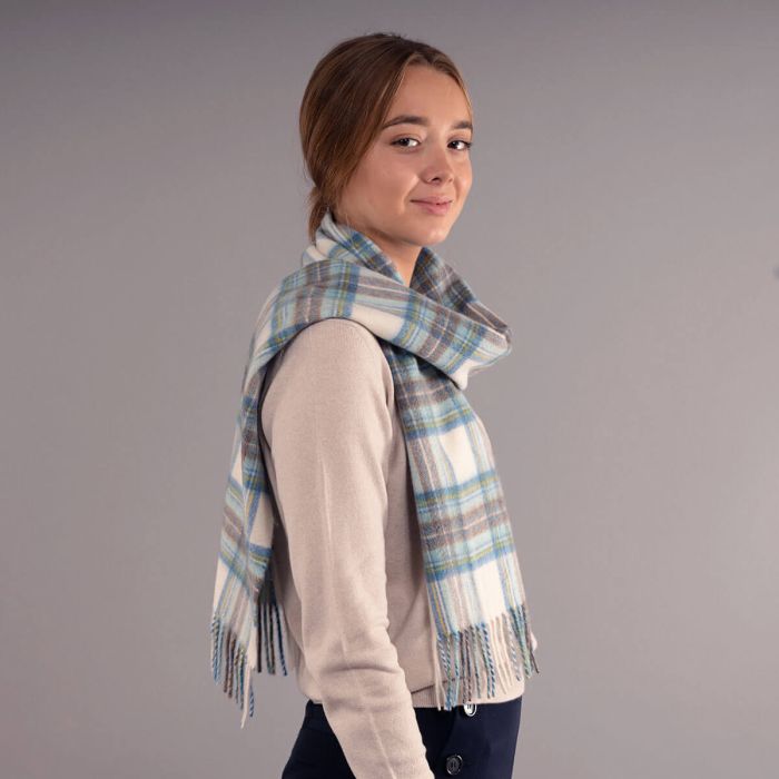 Lochcarron Of Scotland Beau Stewart Blue Dress Tartan Luxury Cashmere Scarf
