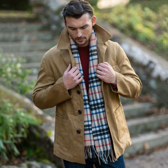 Lochcarron Of Scotland Beau Thomson Camel Modern Tartan Luxury Cashmere Scarf