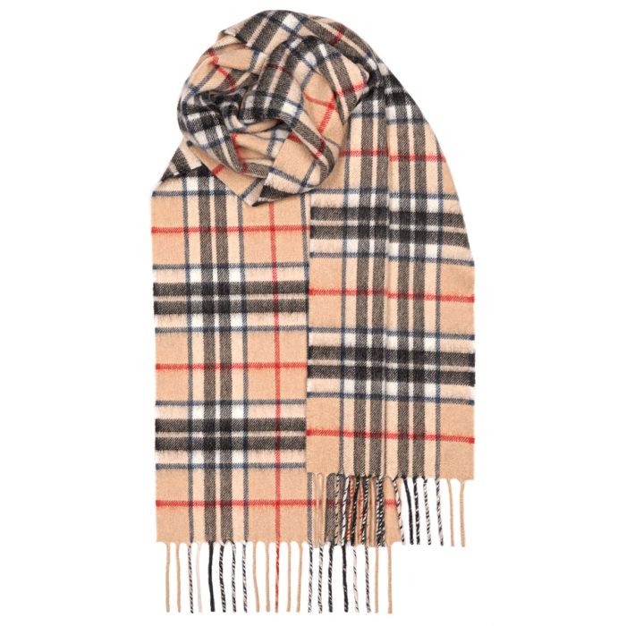 lochcarron of scotland Beau Thomson Camel Modern Tartan Luxury Cashmere Scarf