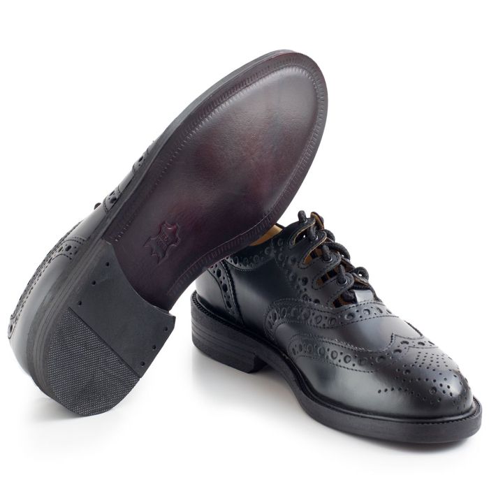 Lochcarron Of Scotland Black Leather Plain Ghillie Brogue Shoes