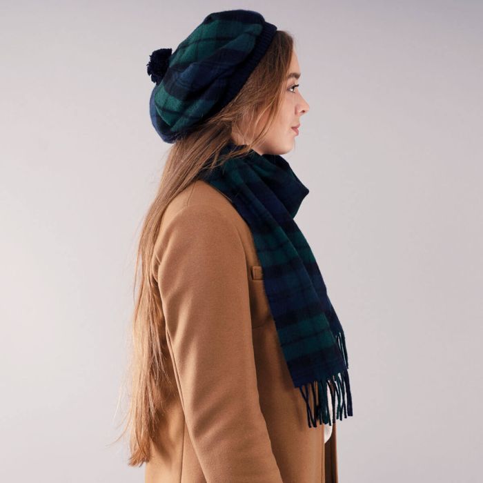 Lochcarron Of Scotland Black Watch Modern Tartan Brushed Wool Tam