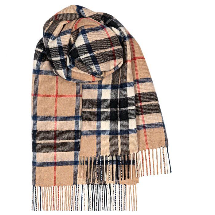 lochcarron of scotland Bobbie Thomson Camel Modern Tartan Lambswool Stole