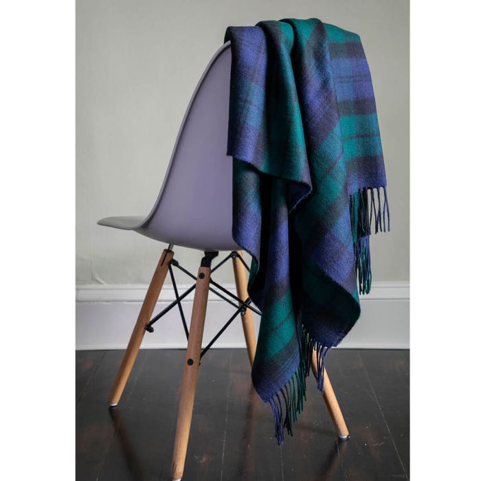 Lochcarron Of Scotland Border Black Watch Modern Tartan Lambswool Blanket