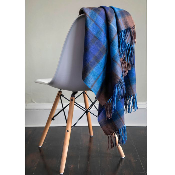 Lochcarron Of Scotland Border Buchanan Blue Tartan Lambswool Blanket