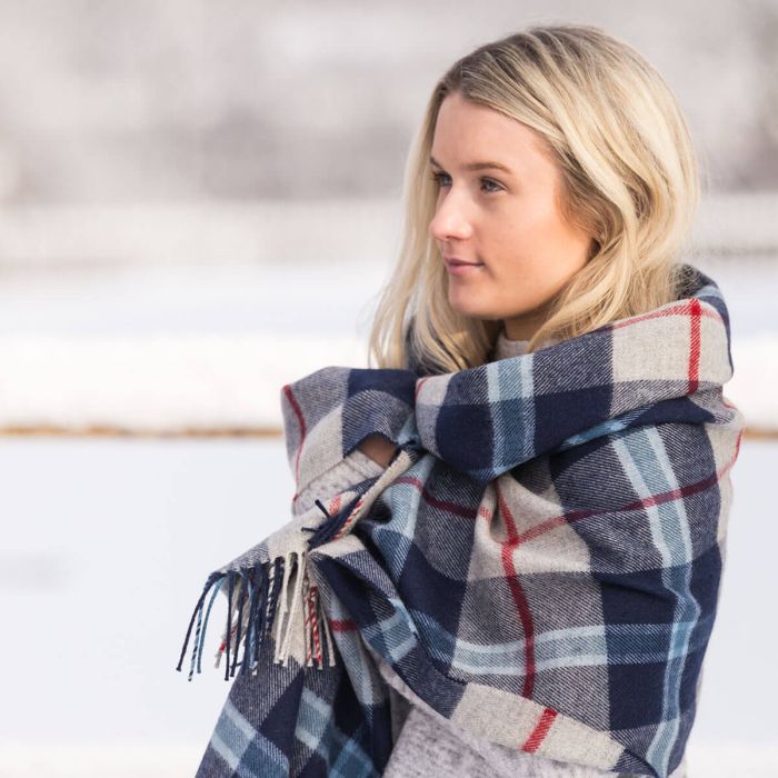 Lochcarron Of Scotland Border Douglas Navy Tartan Lambswool Blanket