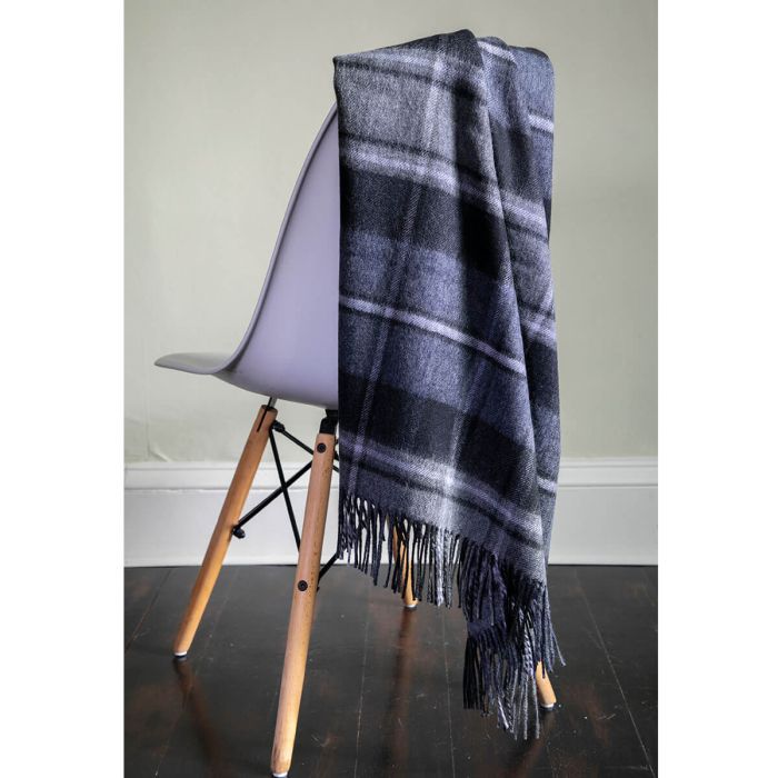Lochcarron Of Scotland Border MacRae Hunting Grey Tartan Lambswool Blanket