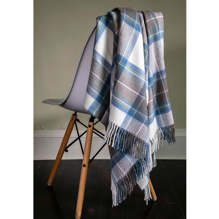 Lochcarron Of Scotland Border Stewart Blue Dress Tartan Lambswool Blanket