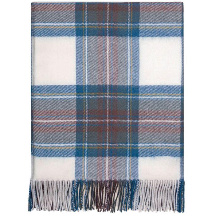 lochcarron of scotland Border Stewart Blue Dress Tartan Lambswool Blanket