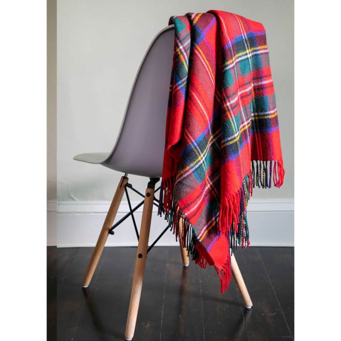 Lochcarron Of Scotland Border Stewart Royal Modern Tartan Lambswool Blanket