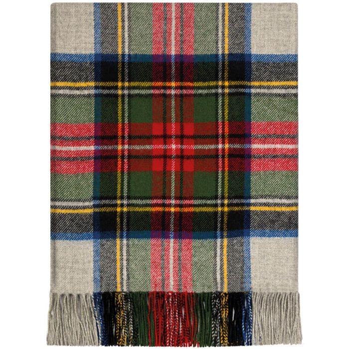 Lochcarron Of Scotland Border Stewart Silver Dress Tartan Lambswool Blanket