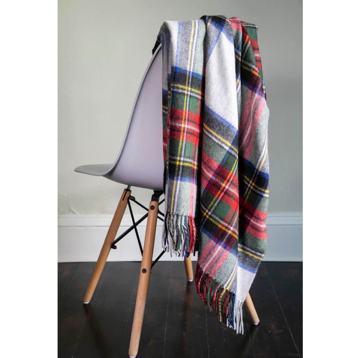 Lochcarron Of Scotland Border Stewart Silver Dress Tartan Lambswool Blanket