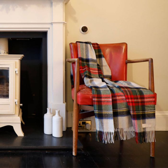 Lochcarron Of Scotland Border Stewart Silver Dress Tartan Lambswool Blanket