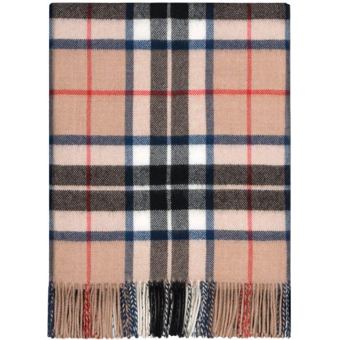 Lochcarron Of Scotland Border Thomson Camel Tartan Lambswool Blanket