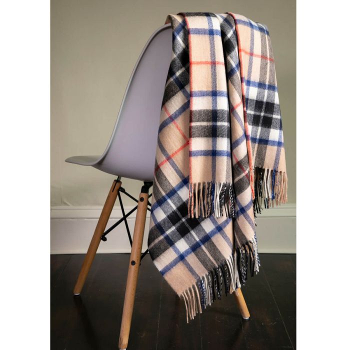 Lochcarron Of Scotland Border Thomson Camel Tartan Lambswool Blanket
