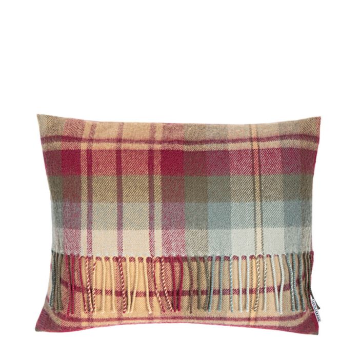 Lochcarron Of Scotland Borders Auld Scotland Tartan Lambswool Small Fringed Cushion Cover