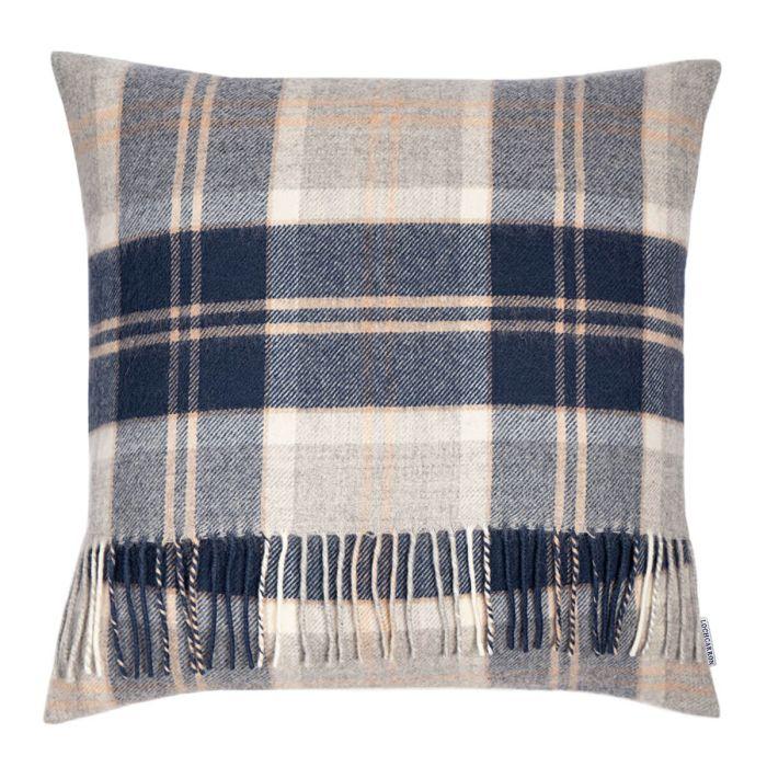 Lochcarron Of Scotland Borders Bannockbane Grey Tartan Lambswool Large Fringed Cushion Cover