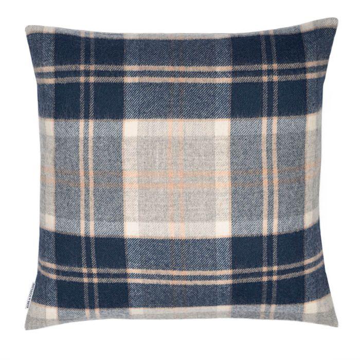 Lochcarron Of Scotland Borders Bannockbane Grey Tartan Lambswool Large Fringed Cushion Cover
