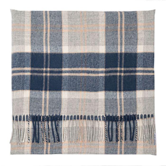 lochcarron of scotland Borders Bannockbane Grey Tartan Lambswool Large Fringed Cushion Cover