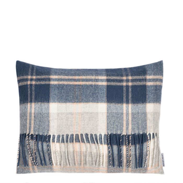 Lochcarron Of Scotland Borders Bannockbane Grey Tartan Lambswool Small Fringed Cushion Cover