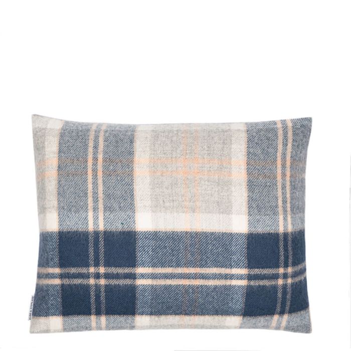 Lochcarron Of Scotland Borders Bannockbane Grey Tartan Lambswool Small Fringed Cushion Cover