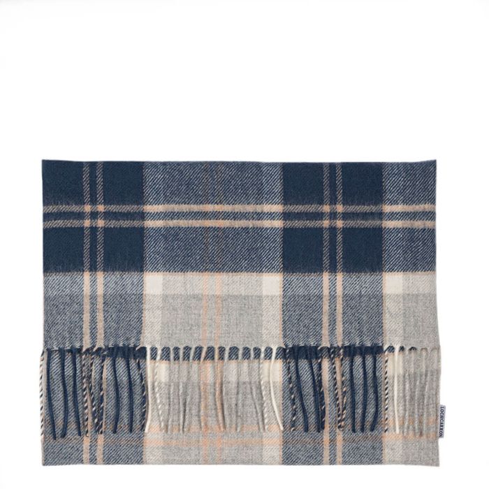 lochcarron of scotland Borders Bannockbane Grey Tartan Lambswool Small Fringed Cushion Cover