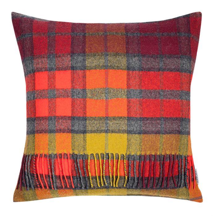 Lochcarron Of Scotland Borders Buchanan Berry Tartan Lambswool Large Fringed Cushion Cover