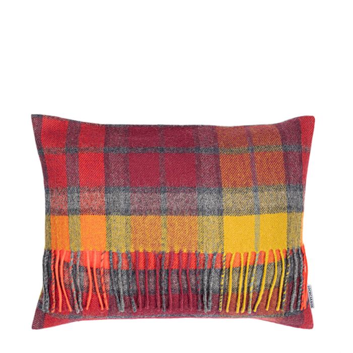 Lochcarron Of Scotland Borders Buchanan Berry Tartan Lambswool Small Fringed Cushion Cover