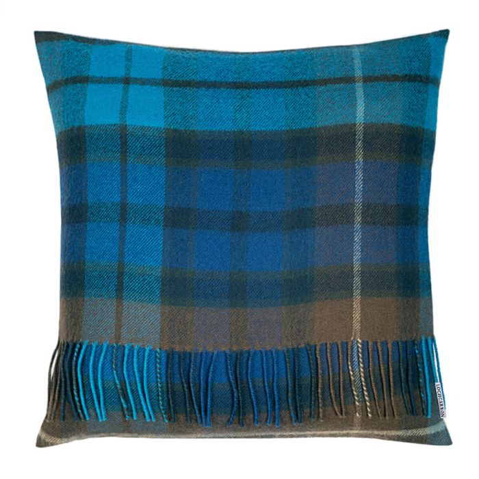 Lochcarron Of Scotland Borders Buchanan Blue Tartan Lambswool Large Fringed Cushion Cover